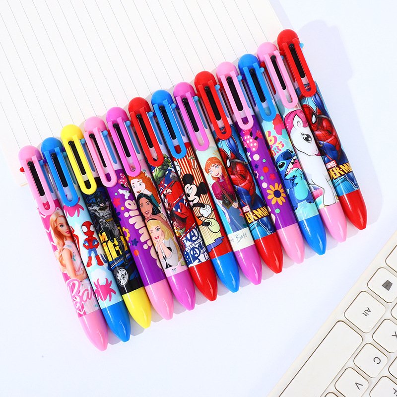 Multi colored ballpoint pen cartoon cute 6-color press ballpoint pen film color multifunctional student hand account pen