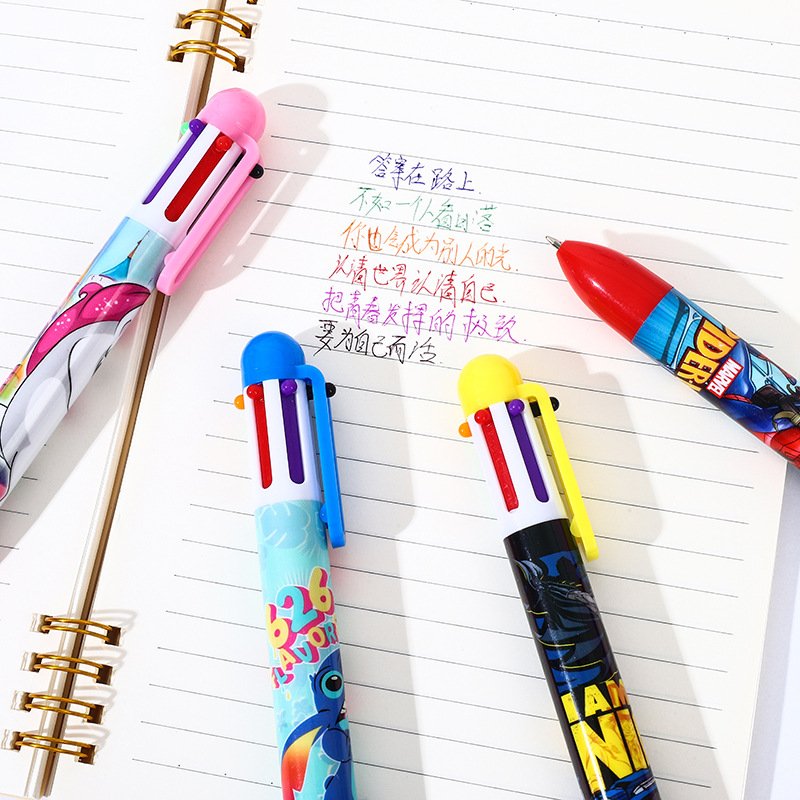 Multi colored ballpoint pen cartoon cute 6-color press ballpoint pen film color multifunctional student hand account pen