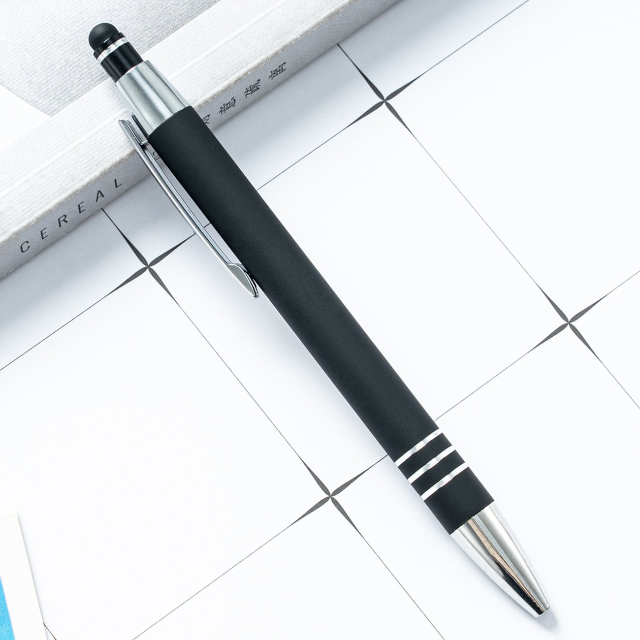 Rubber and plastic spray advertising button ballpoint pen specially designed laser logo business metal touch screen pen
