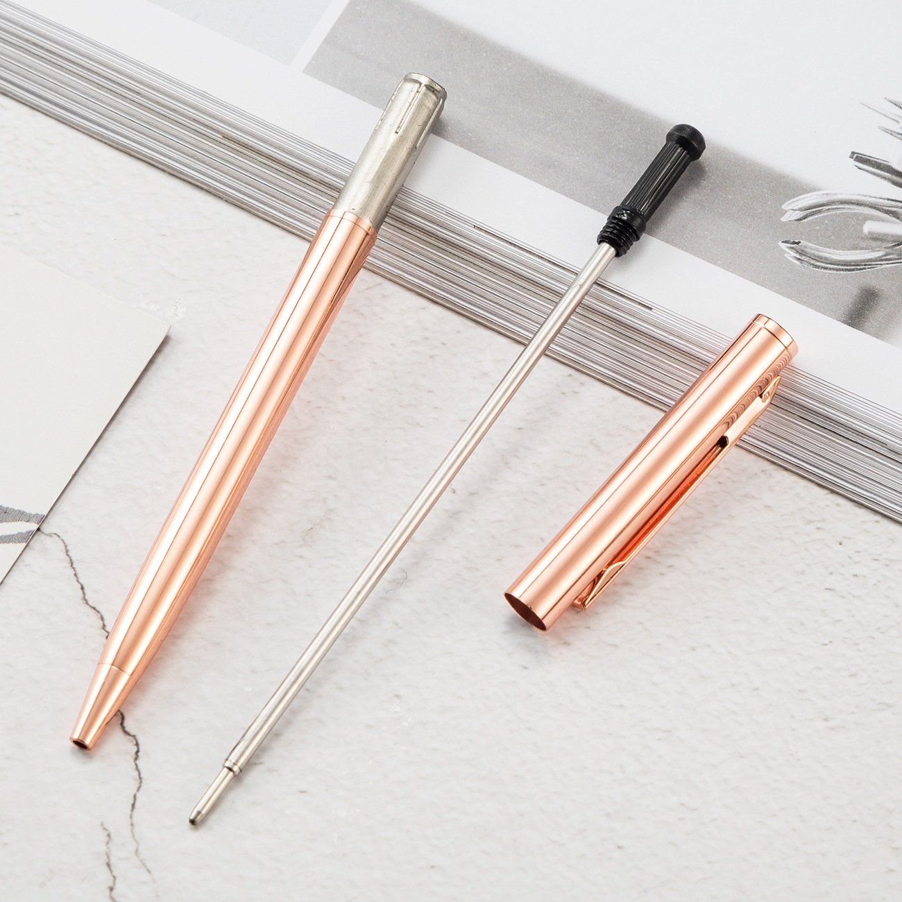 Slim Balhotel Stylus Pen Rose Gold Cheap Custom Luxury Black Metal Customized Ningbo Ballpoint Pen Office & School Pen 50pcs