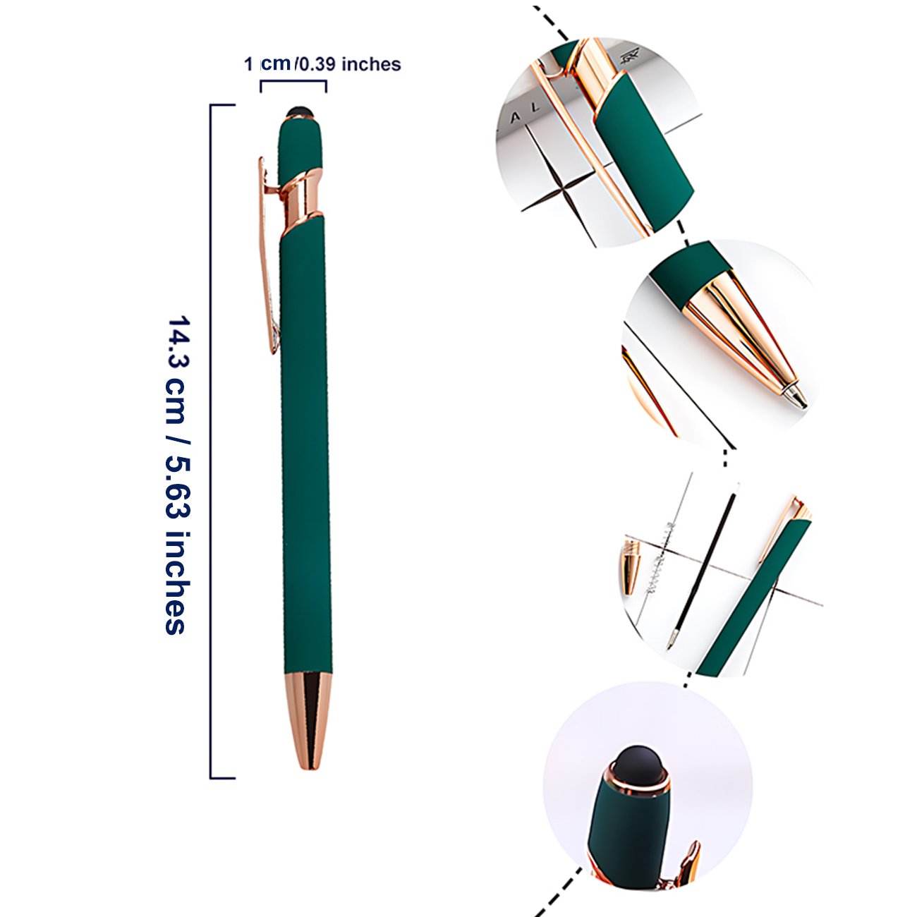 customized engraved Laser Logo 0.5mm Touch Stylus pens Rubber Rose Gold Clip Black ink ball custom logo ballpoint Pen
