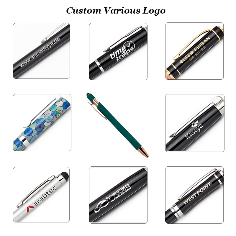 customized engraved Laser Logo 0.5mm Touch Stylus pens Rubber Rose Gold Clip Black ink ball custom logo ballpoint Pen