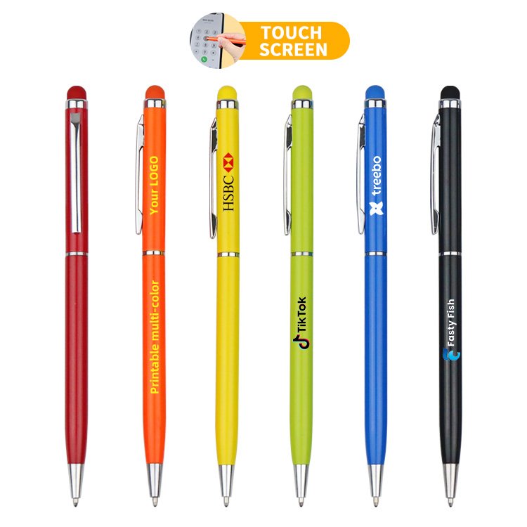 Colorful Black 0.5mm Ink Mobile Touchscreen Metal Ballpoint Pen For Student Office Use With Custom Logo Print