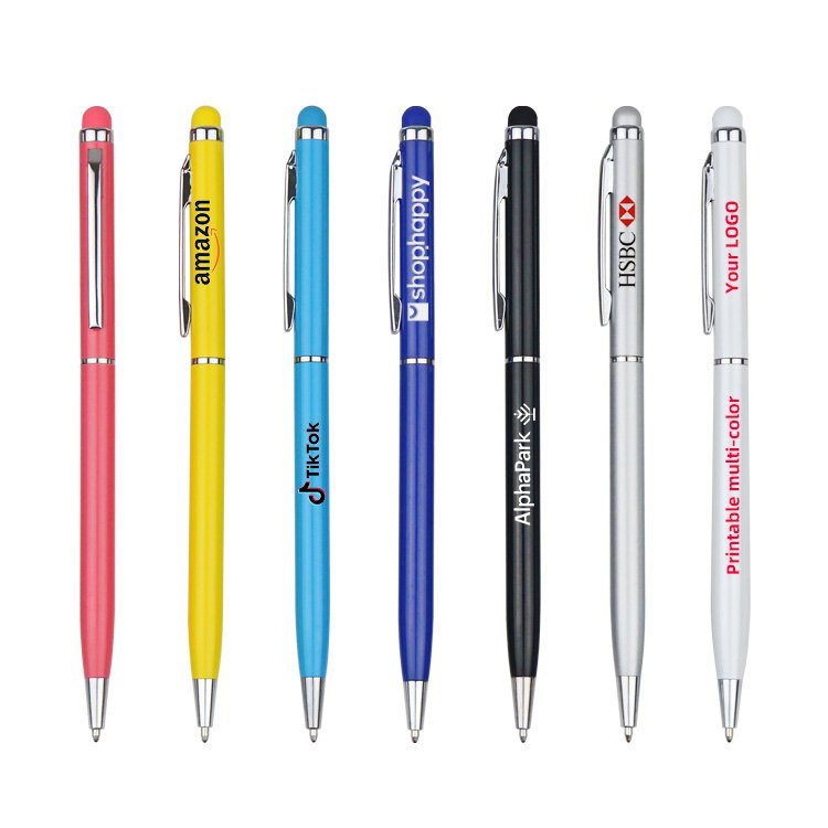 Colorful Black 0.5mm Ink Mobile Touchscreen Metal Ballpoint Pen For Student Office Use With Custom Logo Print