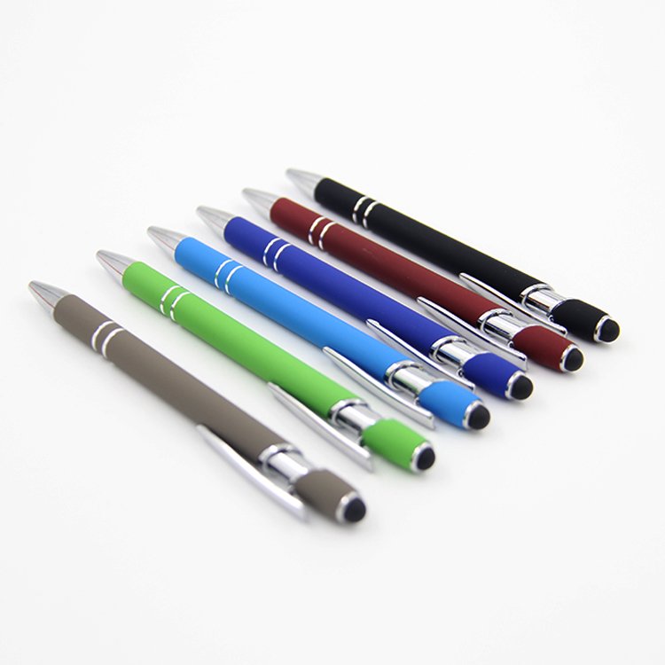 Custom Logo Stylus Pen With Rubber Tip Retractable Ballpoint Pen Metal Slide Clip