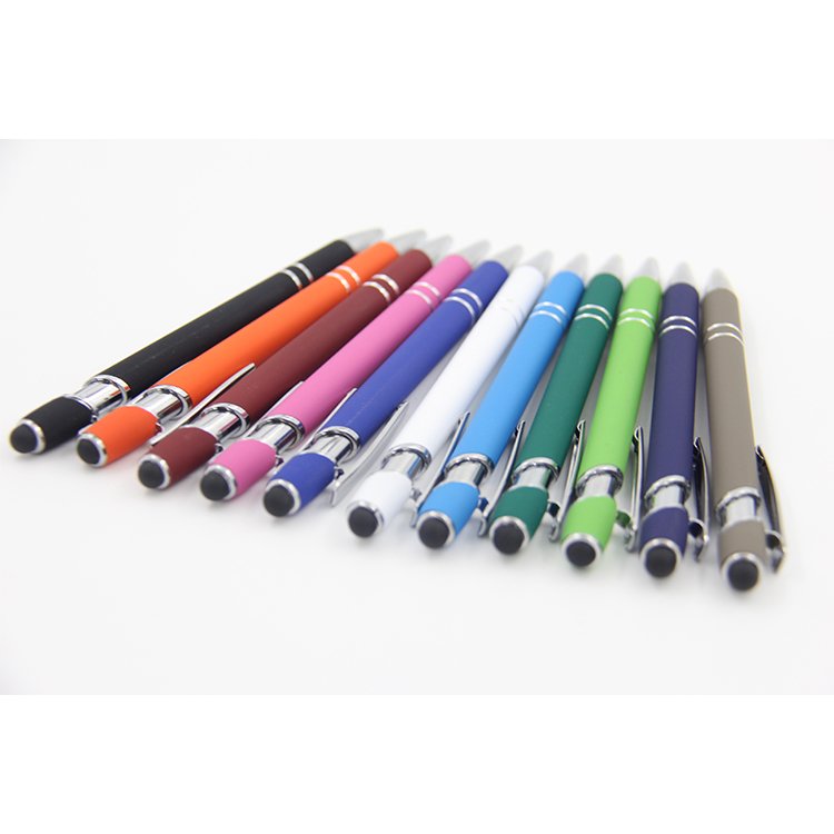 Custom Logo Stylus Pen With Rubber Tip Retractable Ballpoint Pen Metal Slide Clip