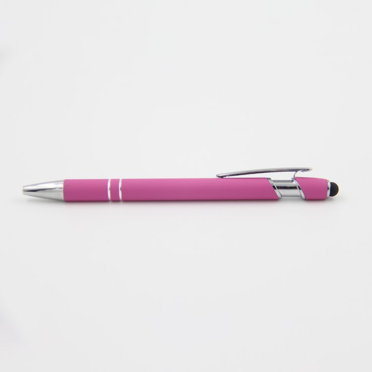 Custom Logo Stylus Pen With Rubber Tip Retractable Ballpoint Pen Metal Slide Clip