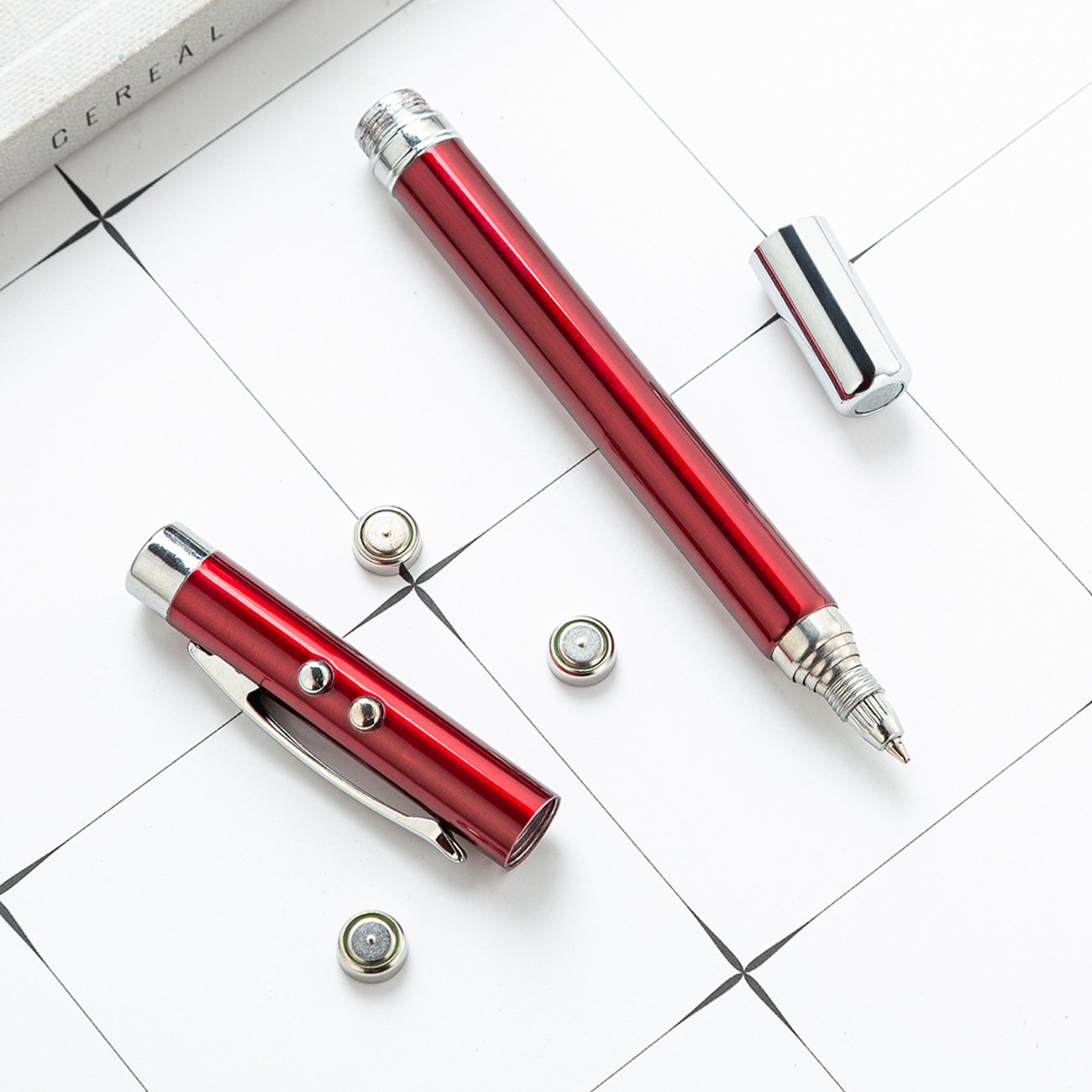 NEW 4 in 1 Teaching Ball Pen Telescopic RED Laser Pen With Metal Case