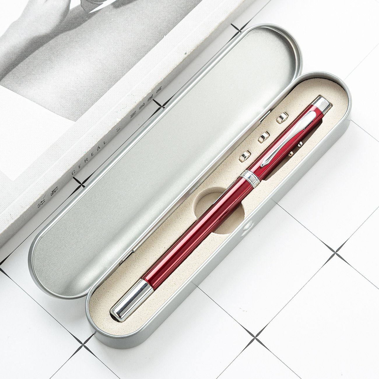 NEW 4 in 1 Teaching Ball Pen Telescopic RED Laser Pen With Metal Case