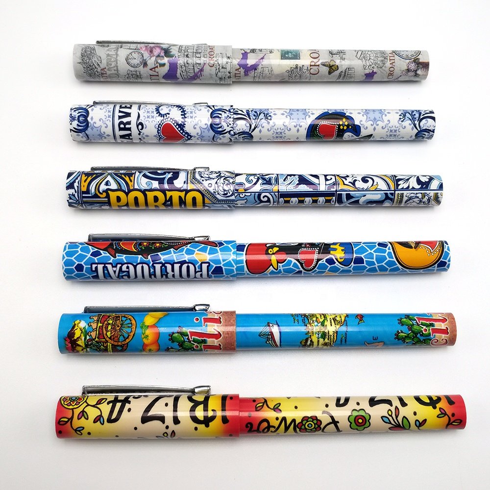 2024 cheap plastic ball pen full barrel heat transfer printing wrap custom pattern printed pen with custom's colour logo