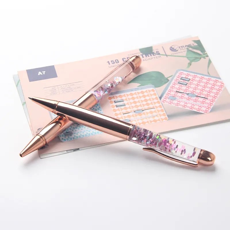 Rose Gold Pen Kawaii luxury Crystal Ballpoint Pen For School Office Flow Oil Crystal Gold Foil Metal Gift Pens Writing 0.7mm