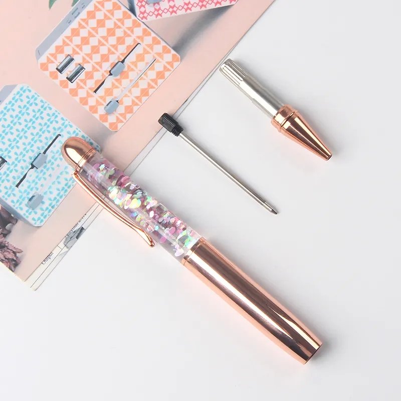 Rose Gold Pen Kawaii luxury Crystal Ballpoint Pen For School Office Flow Oil Crystal Gold Foil Metal Gift Pens Writing 0.7mm