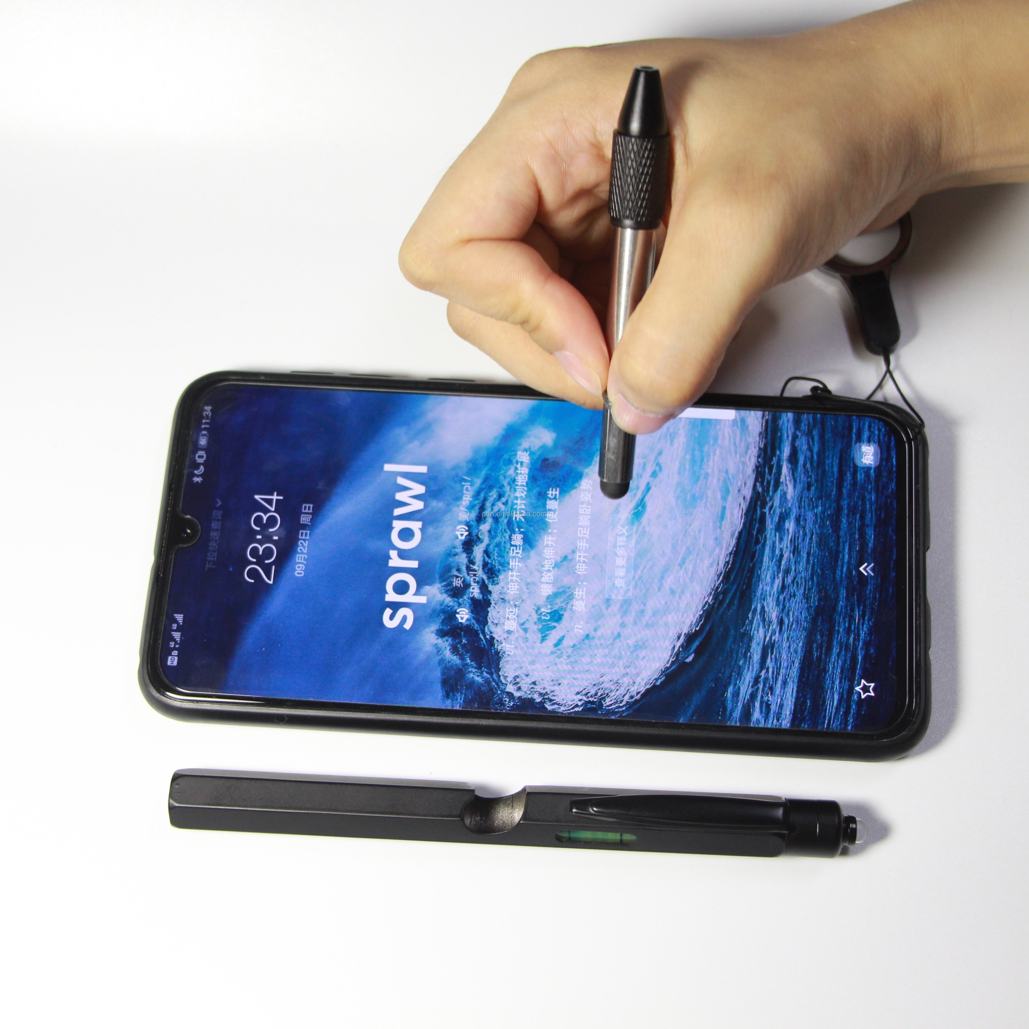 Multi-functional metal ballpoint pen with scale and level made in China