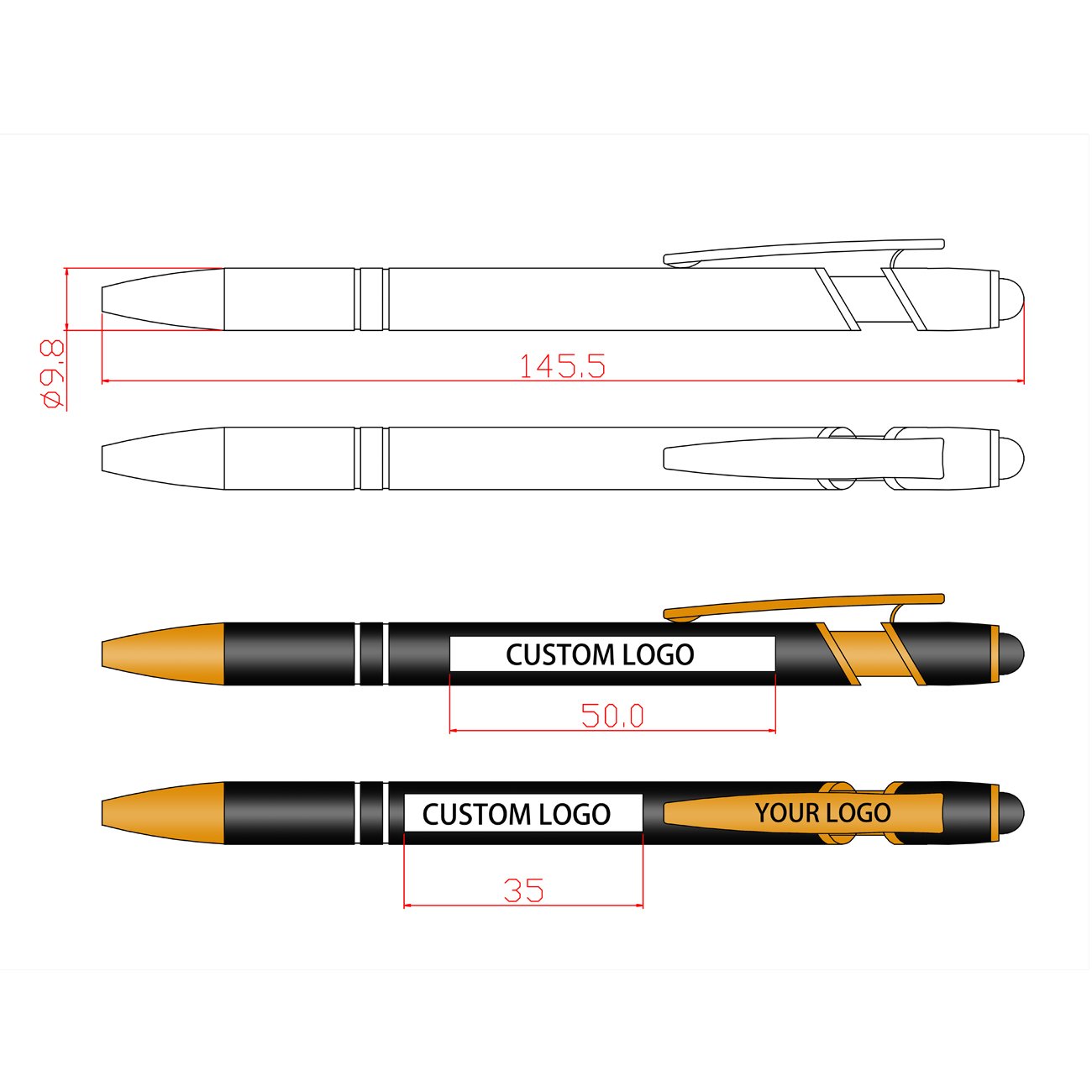 Luxury Ball Pen Matt Gold Rose Gold Advertise Ballpoint Pen Touch Screen Aluminum Stylus Pen with custom logo print