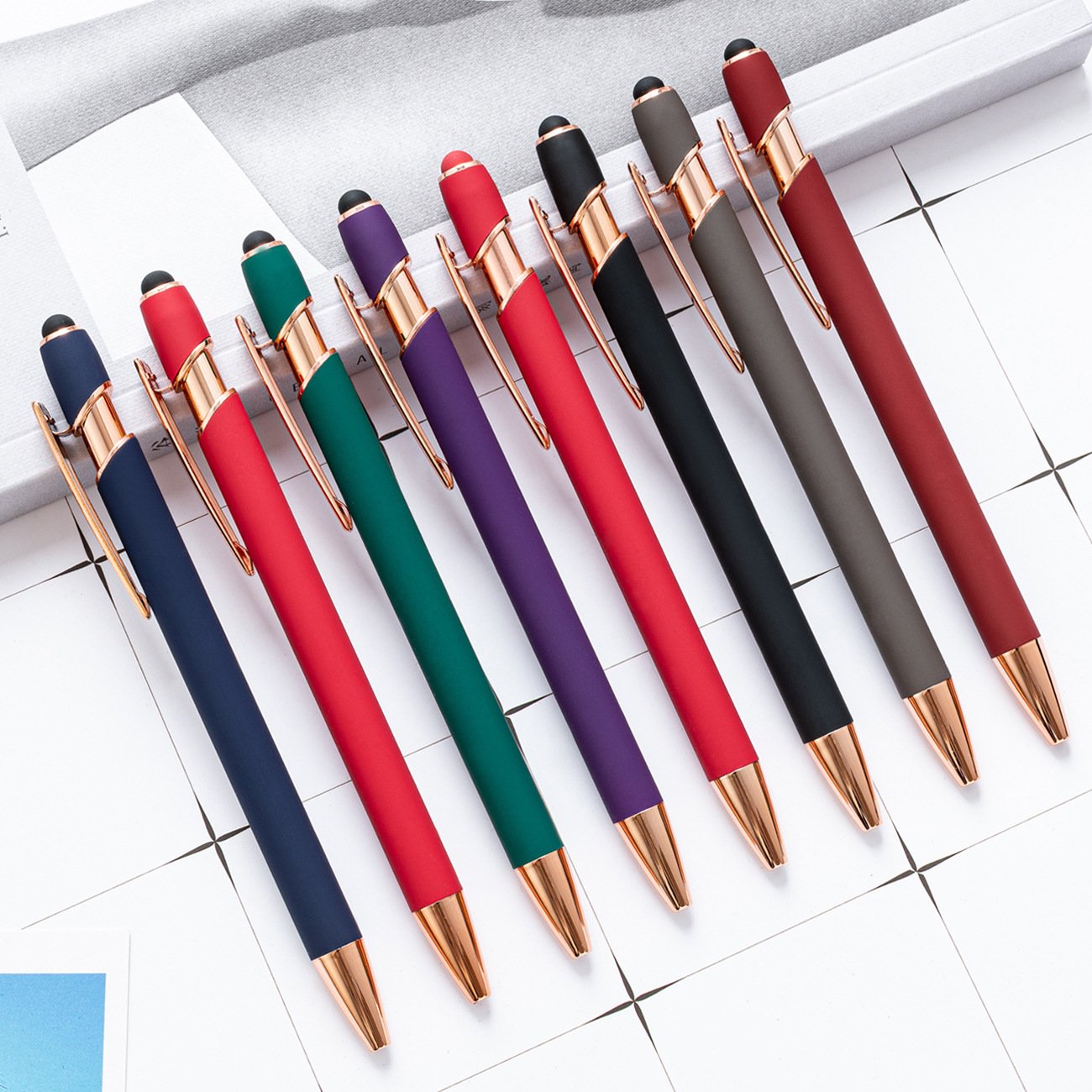 Luxury Ball Pen Matt Gold Rose Gold Advertise Ballpoint Pen Touch Screen Aluminum Stylus Pen with custom logo print