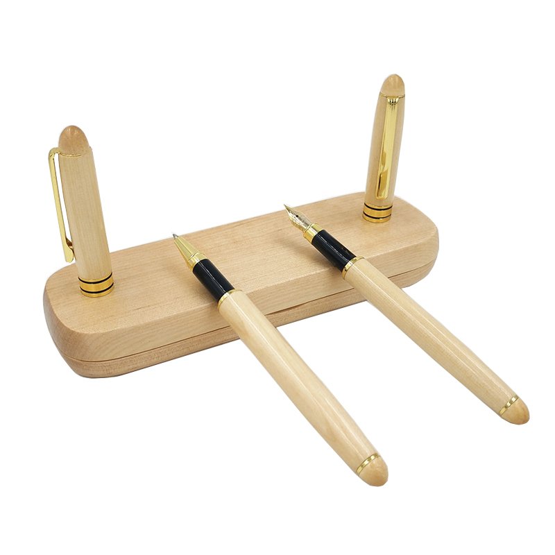 Personalized Promotional Eco Friendly Maple Wooden Ballpoint Pen Box Set Wooden Pen Case Set