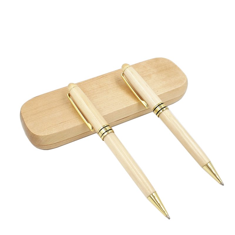 Personalized Promotional Eco Friendly Maple Wooden Ballpoint Pen Box Set Wooden Pen Case Set