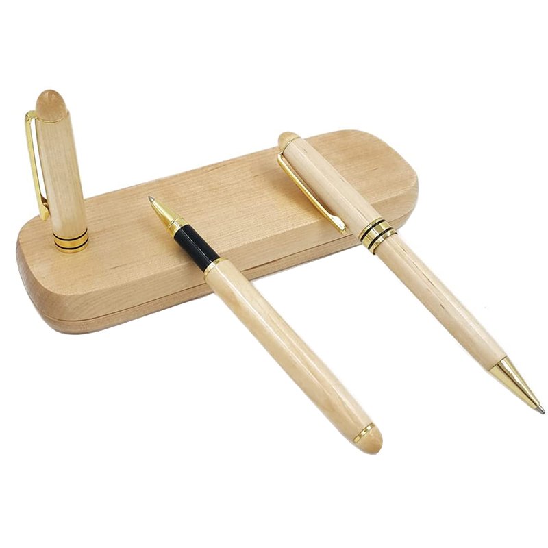Personalized Promotional Eco Friendly Maple Wooden Ballpoint Pen Box Set Wooden Pen Case Set