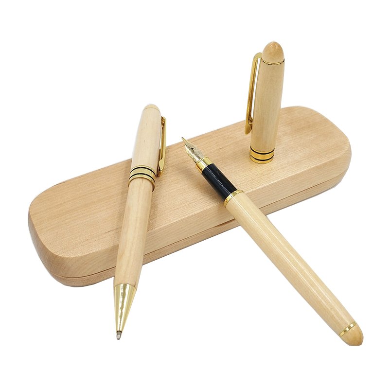 Personalized Promotional Eco Friendly Maple Wooden Ballpoint Pen Box Set Wooden Pen Case Set