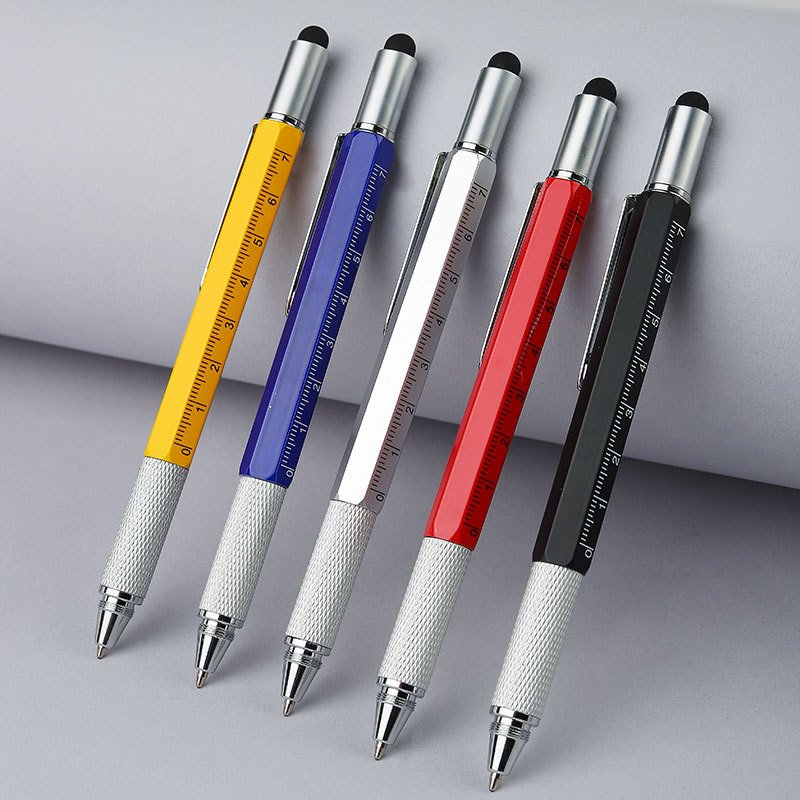 X923-1 6 In 1 Multifunction Ballpoint Pen Multi Color Tech Tool Pen Metal Stylus Ball Pen With Level And Screwdrivers