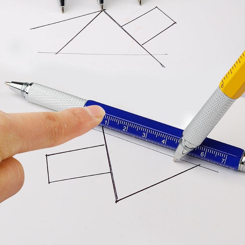 X923-1 6 In 1 Multifunction Ballpoint Pen Multi Color Tech Tool Pen Metal Stylus Ball Pen With Level And Screwdrivers