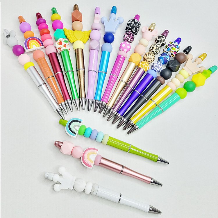 2024 new update custom logo beaded pens plastic DIY bearable pens 106 colors bead ballpoint pens for choice