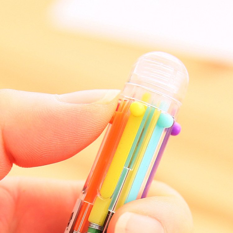 Creative Cute Cartoon Multi-Color Ballpoint Pen Multifunctional Press Color Personalized Oil Pen Stationery 6-Color Pen