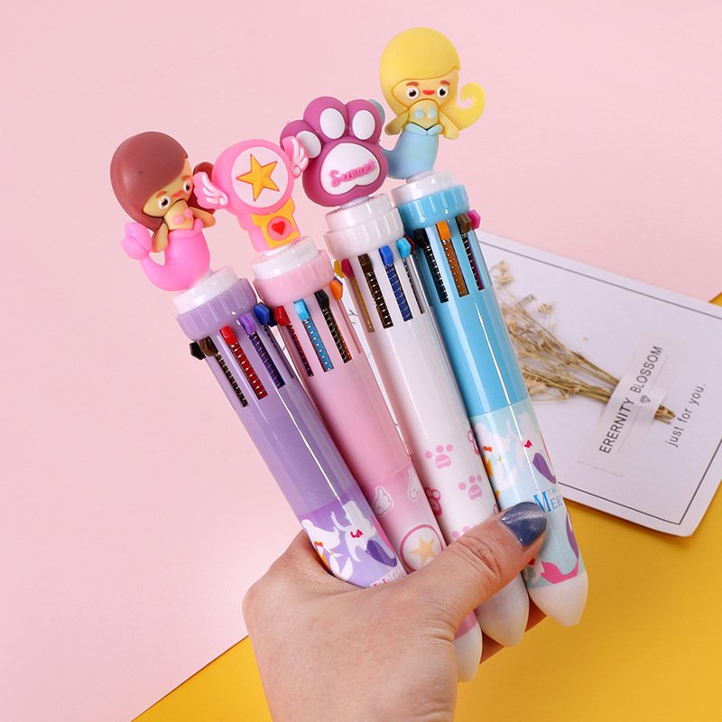 cheap Cute 10 color girl heart cartoon multi color ballpoint pen student multi ballpoint pen