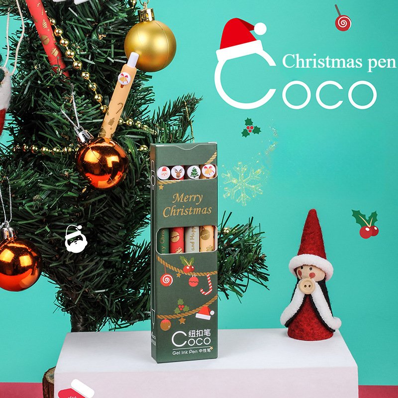 School Supplies Button Pen Christmas Press Gel Pen Student Homecoming Gift Cartoon Cute Signature 0.5mm Ballpoint Pen