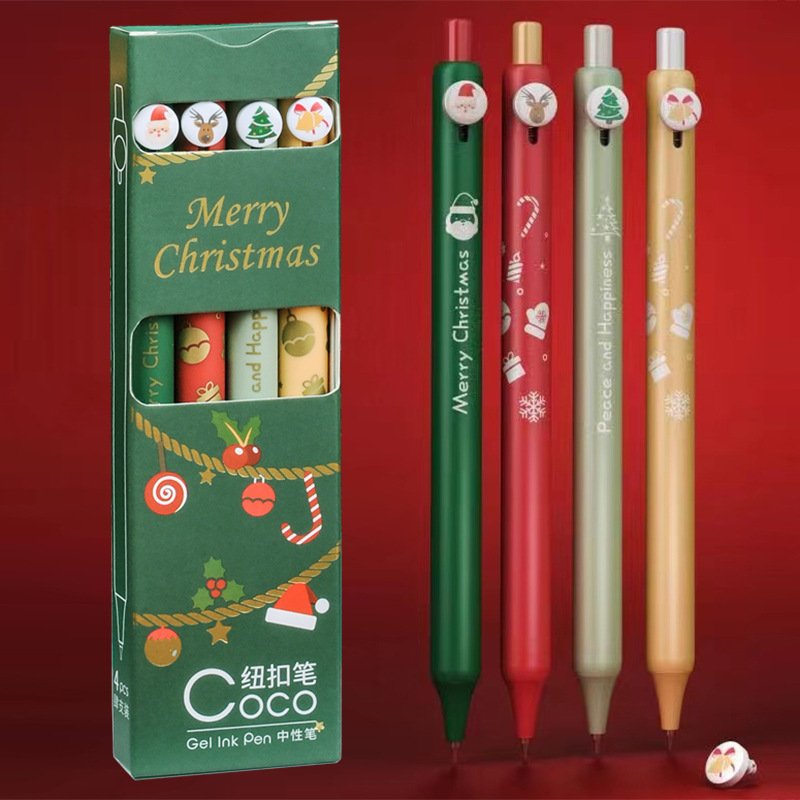 School Supplies Button Pen Christmas Press Gel Pen Student Homecoming Gift Cartoon Cute Signature 0.5mm Ballpoint Pen