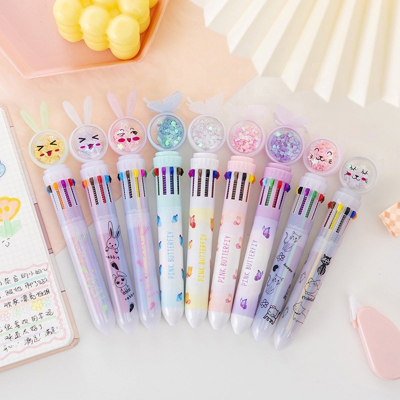 High quality school kids girls cute kawaii 10 color ballpoint pens cartoon