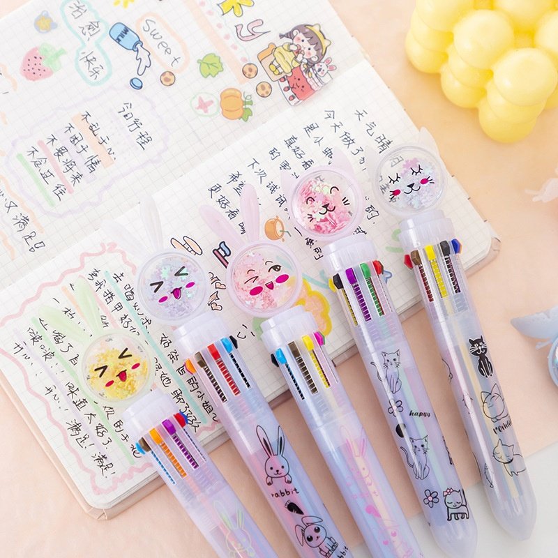 High quality school kids girls cute kawaii 10 color ballpoint pens cartoon