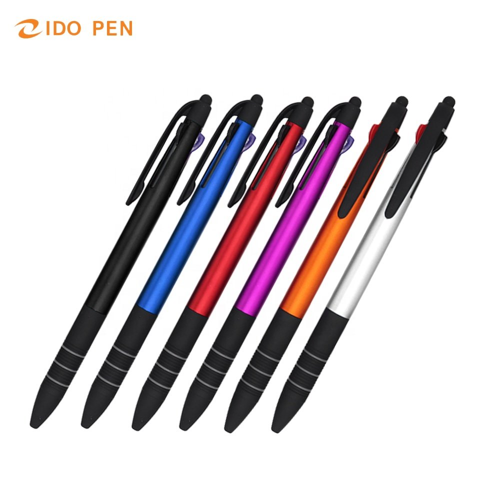 hot selling 3 ring 3 ink in 1 pen black blue red multi color ballpoint pen with stylus for gift custom logo pen