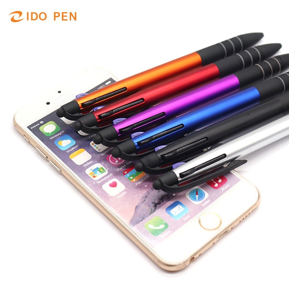 hot selling 3 ring 3 ink in 1 pen black blue red multi color ballpoint pen with stylus for gift custom logo pen
