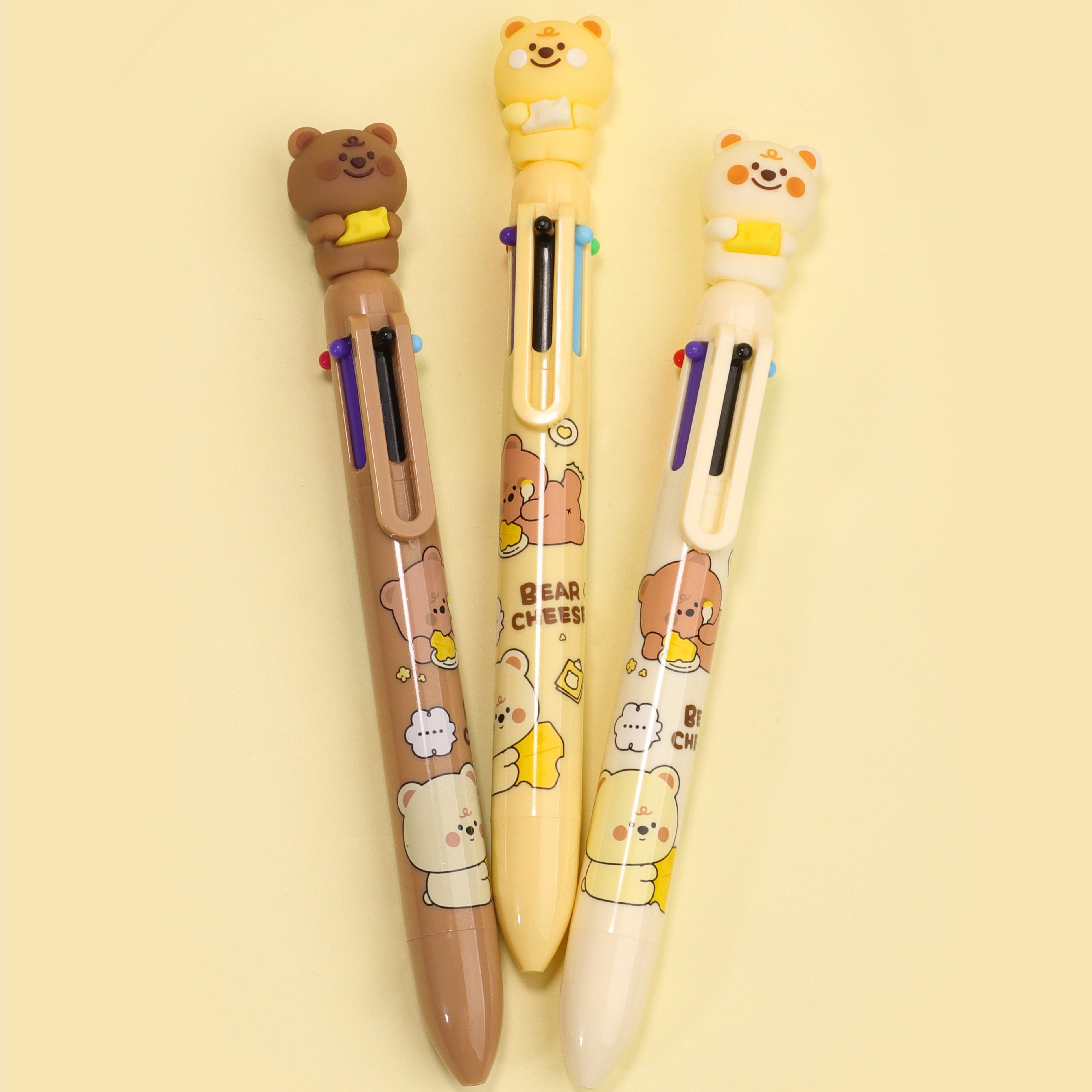 Cute Cartoon Bear Cheese multicolor 6 Colors Ballpoint Pen Kawaii Stationery Pens for kids utiles escolares