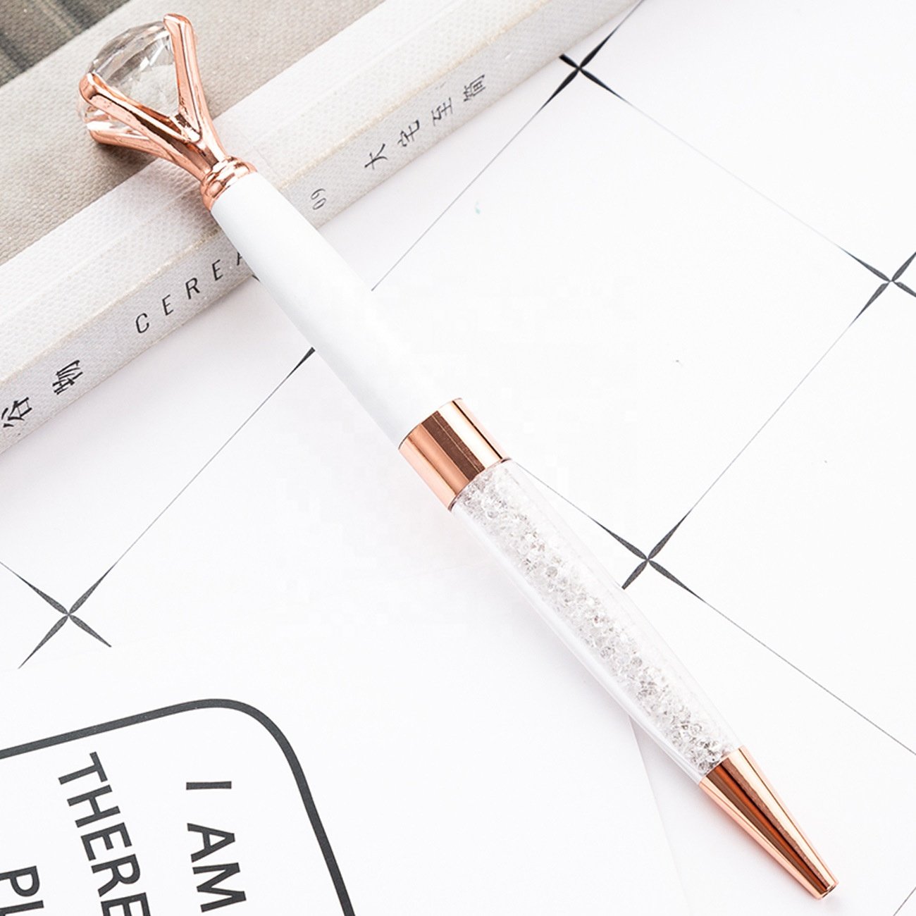 novelty luxury crystal diamond ballpoint pen engrave Logo metal ball pen with diamond on top