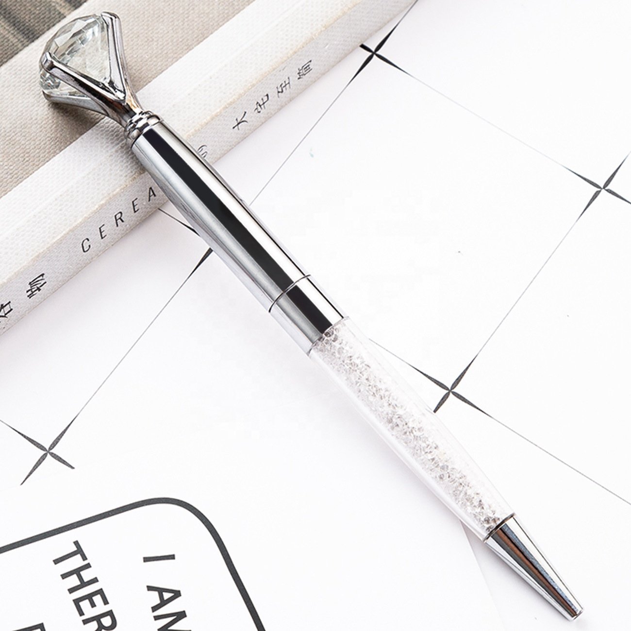novelty luxury crystal diamond ballpoint pen engrave Logo metal ball pen with diamond on top