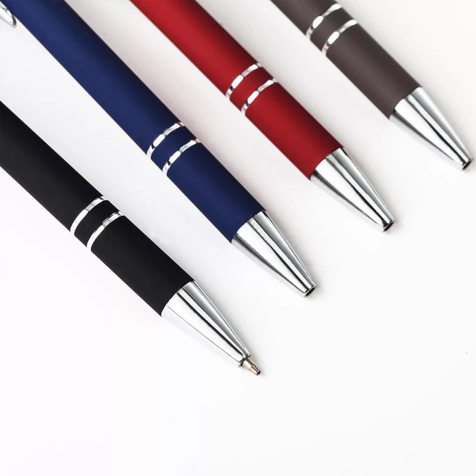 Custom Logo matt surface rubber Soft Ballpoint Pen with Stylus Premium Metal Touch Pen Logo engraved or Lasered
