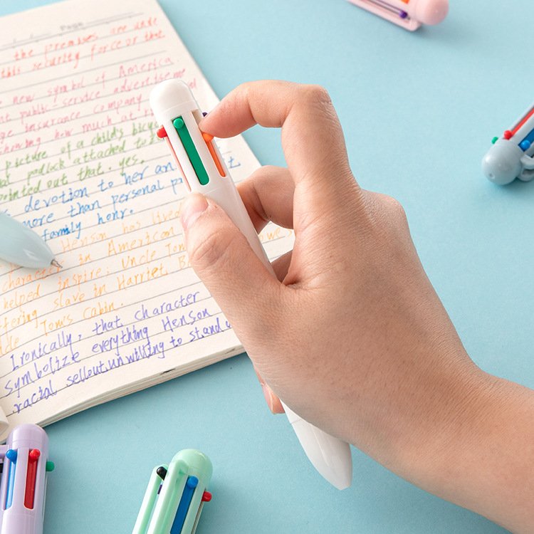 Student color ballpoint pen gift Multicolor 6 color ballpoint pen can customize logo