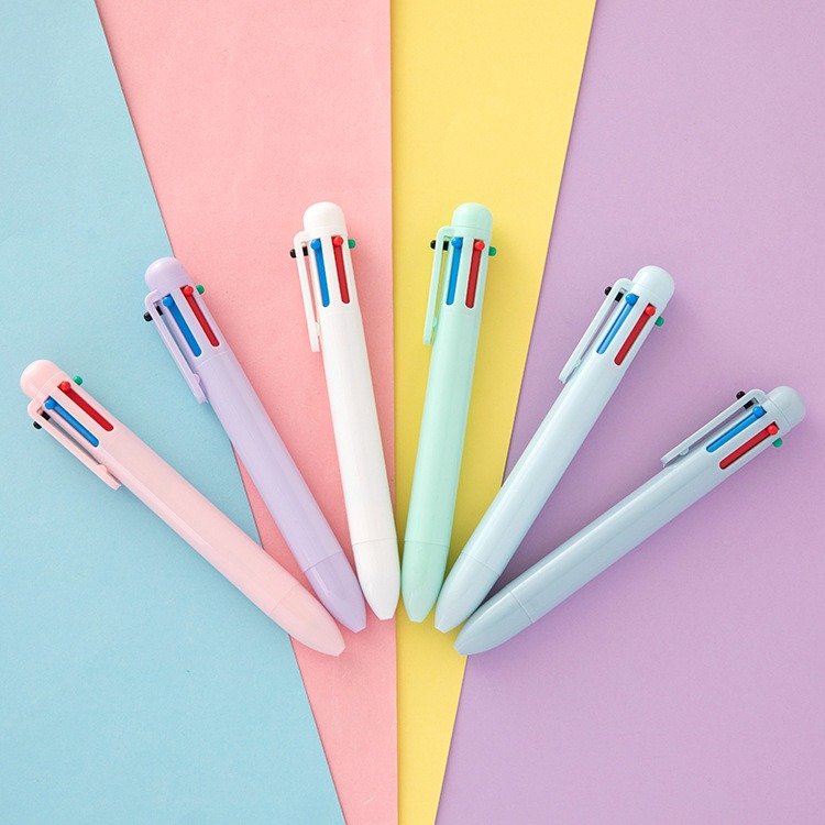 Student color ballpoint pen gift Multicolor 6 color ballpoint pen can customize logo