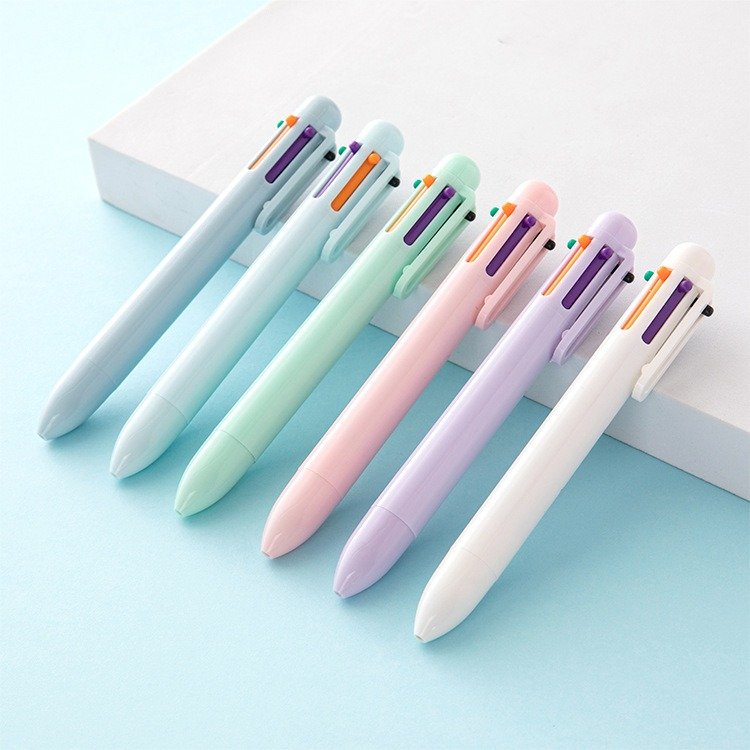 Student color ballpoint pen gift Multicolor 6 color ballpoint pen can customize logo
