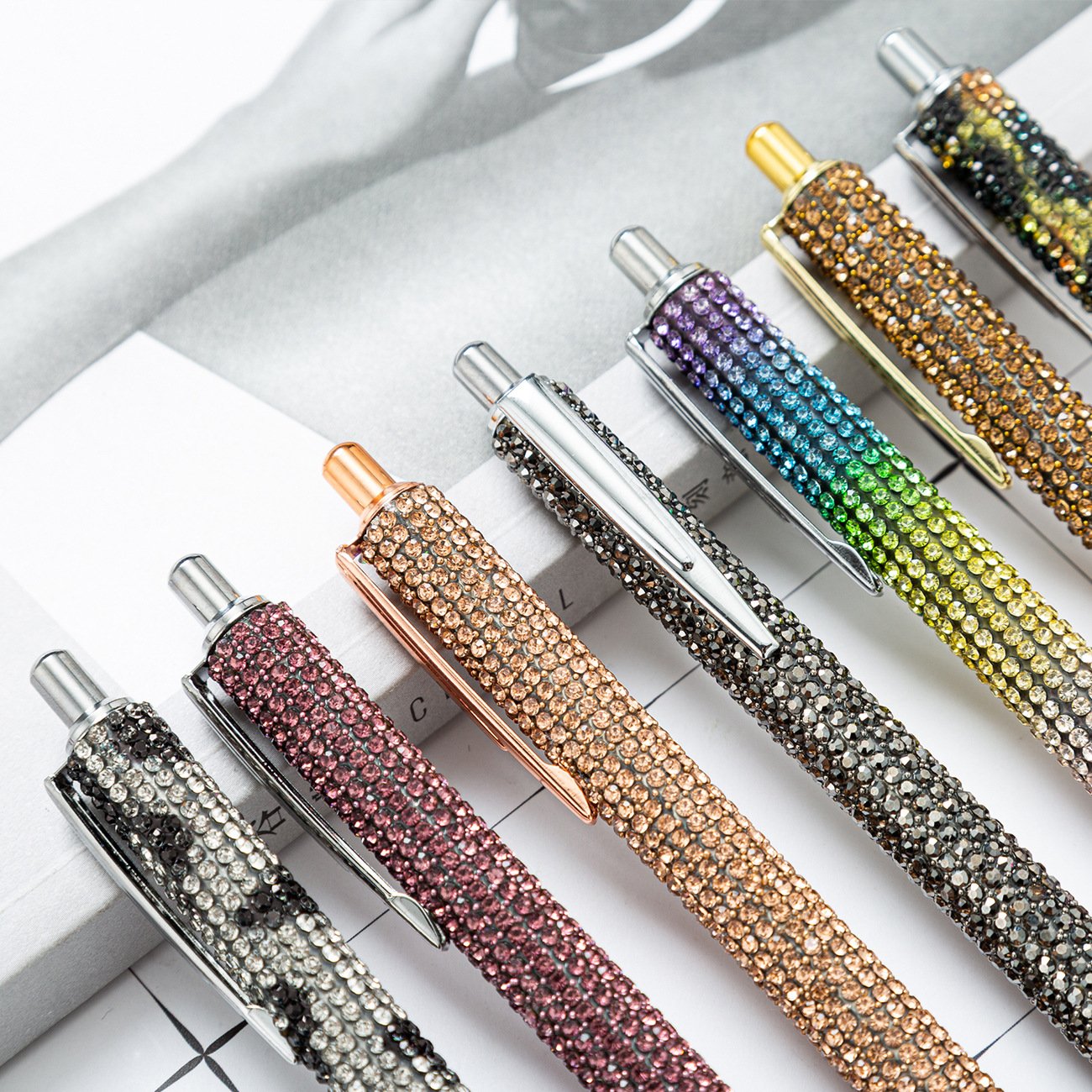 Custom Wholesale Diamond Covered Rose Gold Metal Glitter Rhinestone Ballpoint Pen for Stationery School Office Supply