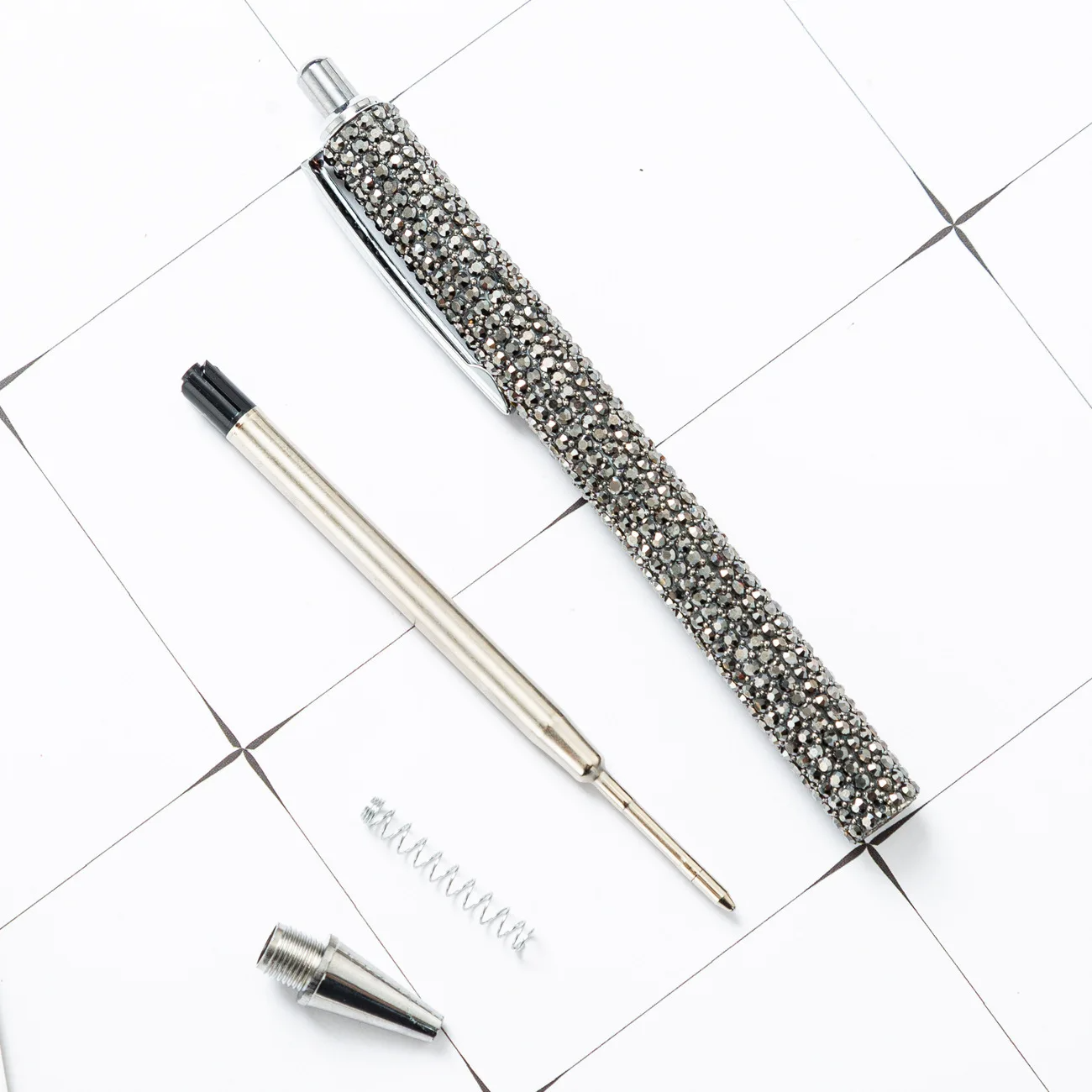 Custom Wholesale Diamond Covered Rose Gold Metal Glitter Rhinestone Ballpoint Pen for Stationery School Office Supply