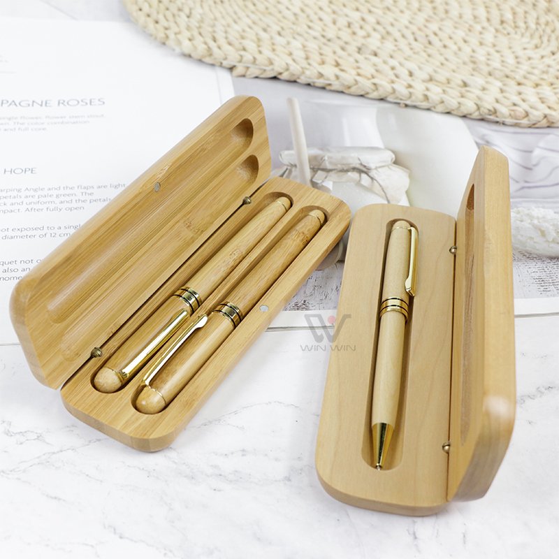 Bamboo Retro High End Gift Signing Pen Set With Pen Box with Logo Ballpoint Touch Screen Pen