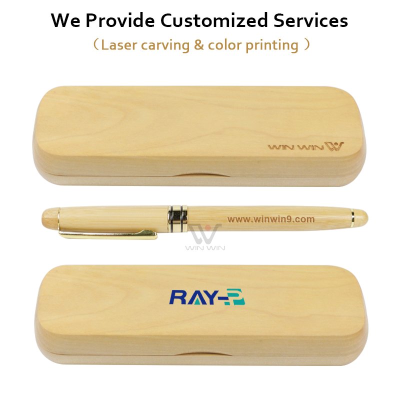 Bamboo Retro High End Gift Signing Pen Set With Pen Box with Logo Ballpoint Touch Screen Pen