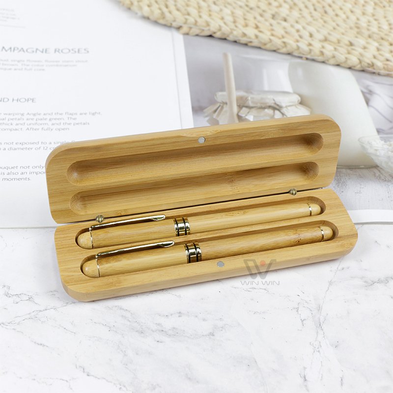Bamboo Retro High End Gift Signing Pen Set With Pen Box with Logo Ballpoint Touch Screen Pen