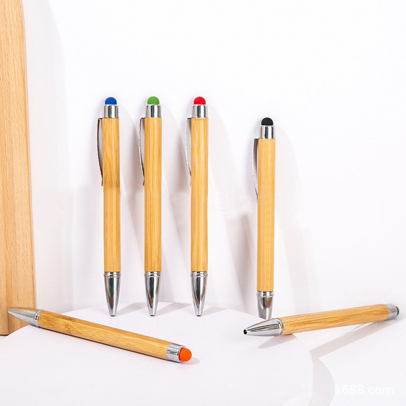 Eco Sustainable Colorful Tip Press Business Office Bamboo Pen with Logo Ballpoint Pen
