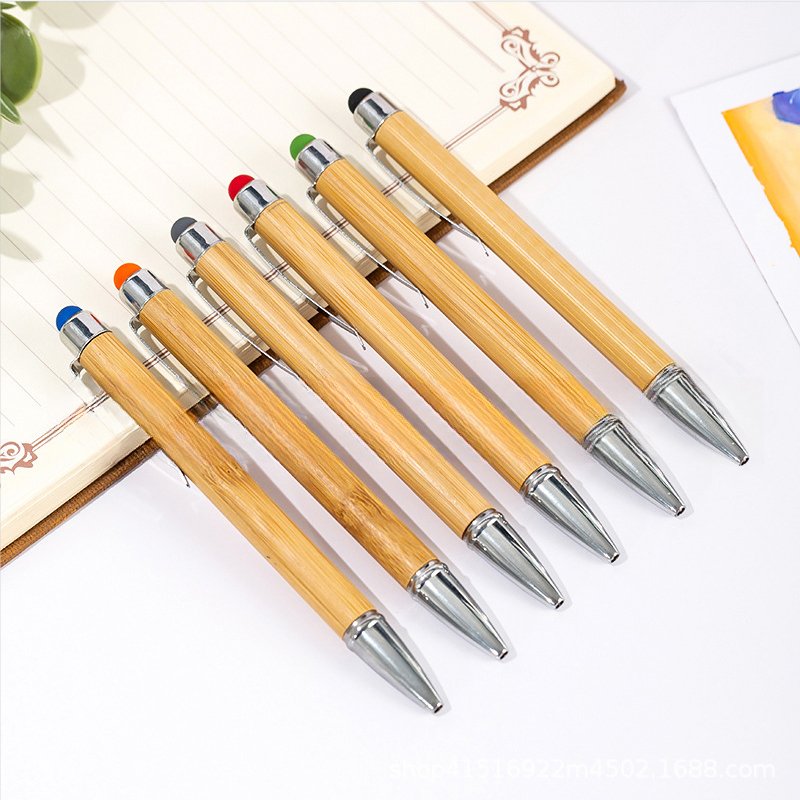 Eco Sustainable Colorful Tip Press Business Office Bamboo Pen with Logo Ballpoint Pen