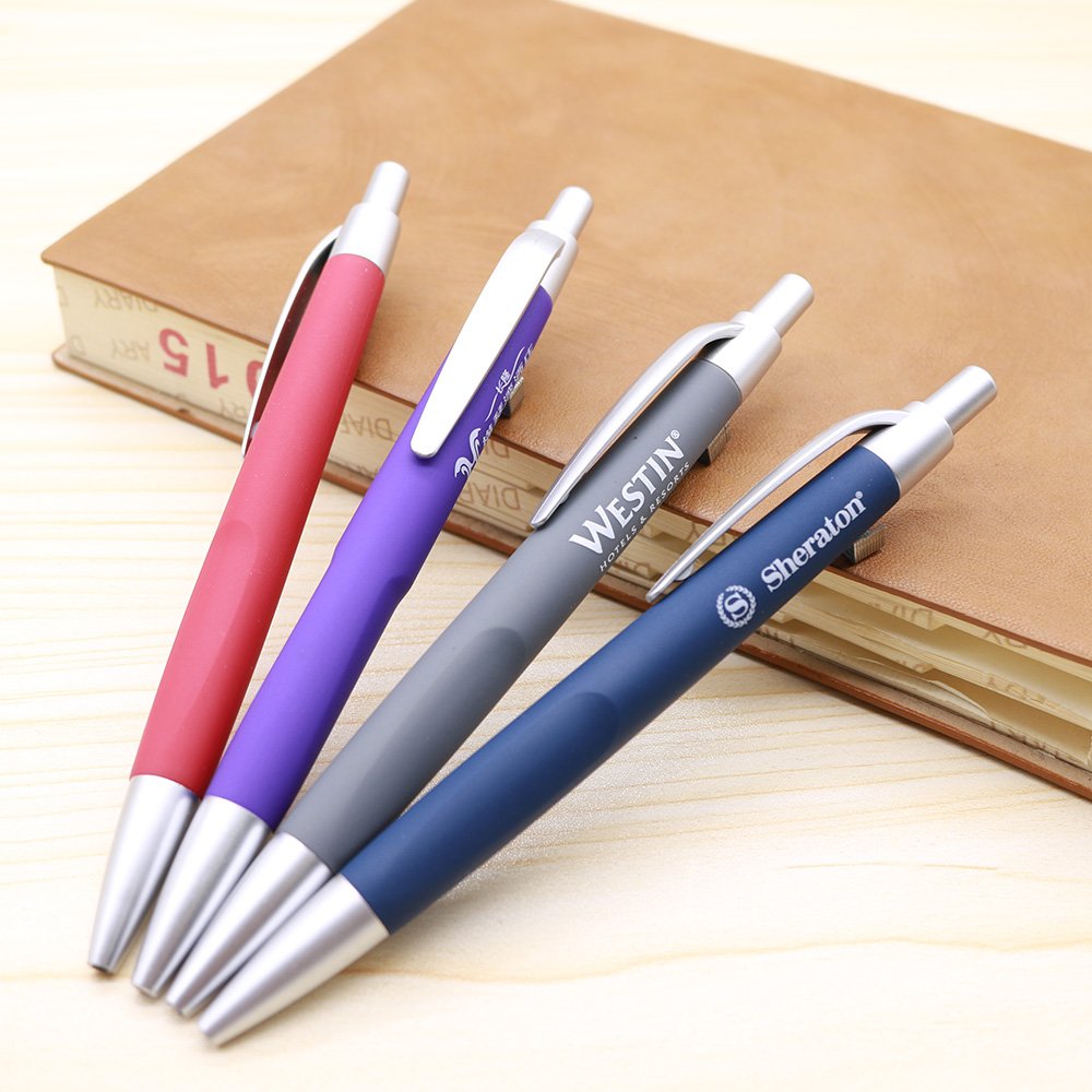 fast delivery low moq promotional gift item hotel pens Cheap Multicolored Rubber Coated oem logo Ballpoint Pen