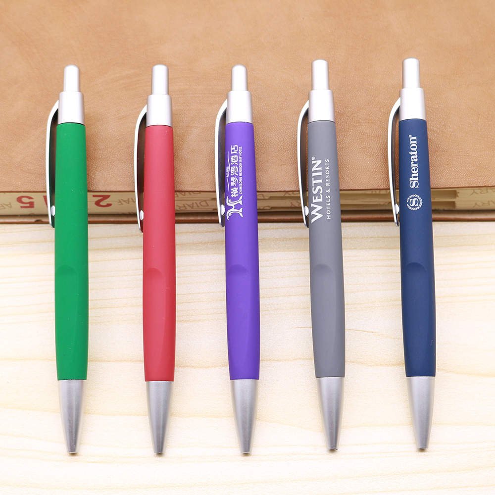 fast delivery low moq promotional gift item hotel pens Cheap Multicolored Rubber Coated oem logo Ballpoint Pen